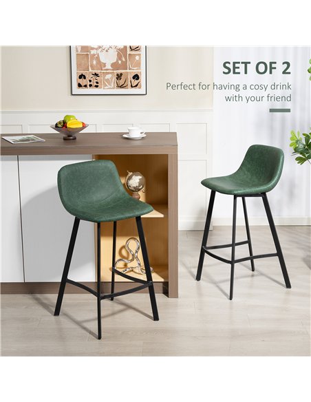 HOMCOM Bar Stools Set of 2, PU Leather Dining Stools with Backrest, Footrest, for Kitchen, Counter, Breakfast Bar, Green - pic 172305 | FastDaddyshop