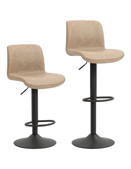 HOMCOM Bar Stools Set of 2, PU Leather Barstools with Backrest and Footrest for Kitchen, Counter, Breakfast Bar, Light Brown - pic 172311 | FastDaddyshop