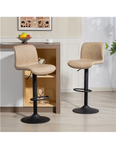 HOMCOM Bar Stools Set of 2, PU Leather Barstools with Backrest and Footrest for Kitchen, Counter, Breakfast Bar, Light Brown