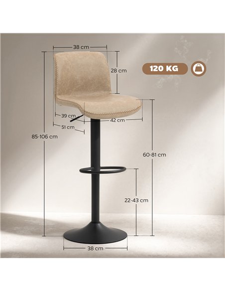 HOMCOM Bar Stools Set of 2, PU Leather Barstools with Backrest and Footrest for Kitchen, Counter, Breakfast Bar, Light Brown - pic 172313 | FastDaddyshop