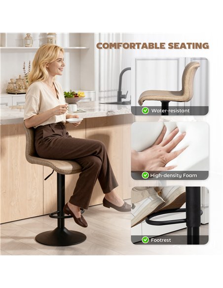 HOMCOM Bar Stools Set of 2, PU Leather Barstools with Backrest and Footrest for Kitchen, Counter, Breakfast Bar, Light Brown - pic 172315 | FastDaddyshop