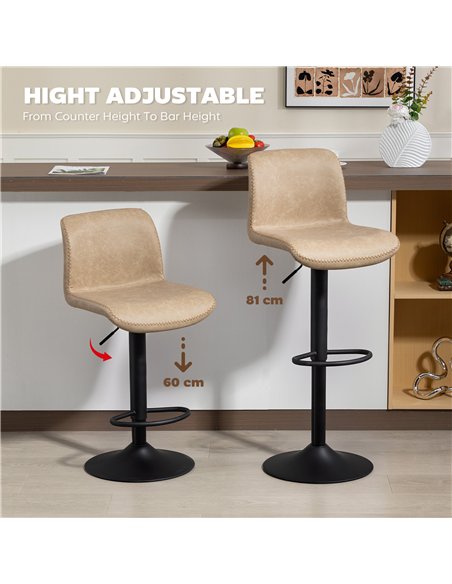 HOMCOM Bar Stools Set of 2, PU Leather Barstools with Backrest and Footrest for Kitchen, Counter, Breakfast Bar, Light Brown - pic 172316 | FastDaddyshop
