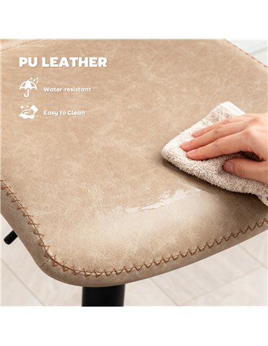 HOMCOM Bar Stools Set of 2, PU Leather Barstools with Backrest and Footrest for Kitchen, Counter, Breakfast Bar, Light Brown
