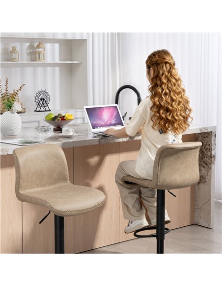HOMCOM Bar Stools Set of 2, PU Leather Barstools with Backrest and Footrest for Kitchen, Counter, Breakfast Bar, Light Brown - pic 172318 | FastDaddyshop