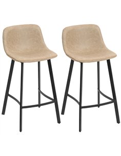 HOMCOM Bar Stools Set of 2, PU Leather Dining Stools with Backrest, Footrest, for Kitchen, Counter, Breakfast Bar, Light Brown