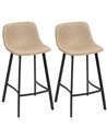 HOMCOM Bar Stools Set of 2, PU Leather Dining Stools with Backrest, Footrest, for Kitchen, Counter, Breakfast Bar, Light Brown