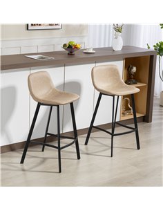 HOMCOM Bar Stools Set of 2, PU Leather Dining Stools with Backrest, Footrest, for Kitchen, Counter, Breakfast Bar, Light Brown 2