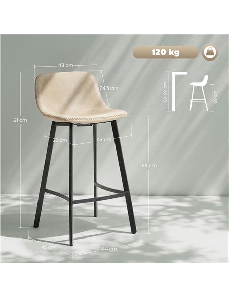 HOMCOM Bar Stools Set of 2, PU Leather Dining Stools with Backrest, Footrest, for Kitchen, Counter, Breakfast Bar, Light Brown - pic 172322 | FastDaddyshop