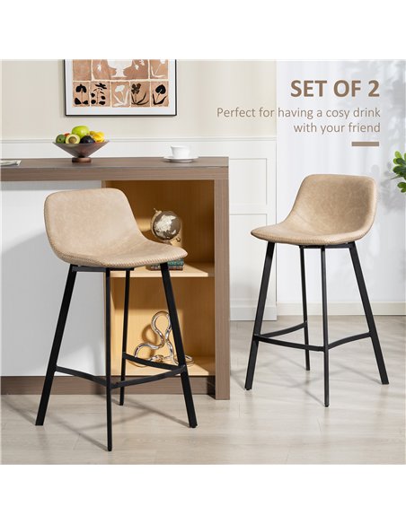 HOMCOM Bar Stools Set of 2, PU Leather Dining Stools with Backrest, Footrest, for Kitchen, Counter, Breakfast Bar, Light Brown - pic 172323 | FastDaddyshop
