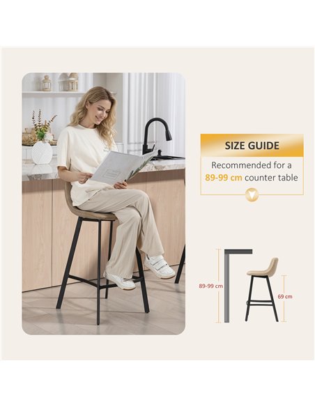 HOMCOM Bar Stools Set of 2, PU Leather Dining Stools with Backrest, Footrest, for Kitchen, Counter, Breakfast Bar, Light Brown - pic 172326 | FastDaddyshop