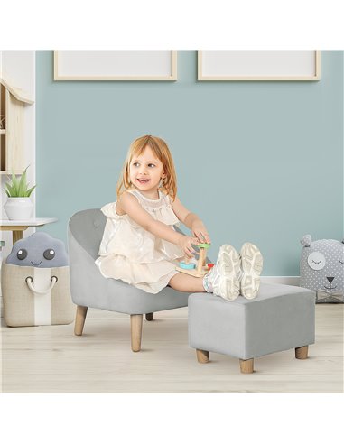 Homcom Kids Two-Piece Chair and Ottoman Set – Grey