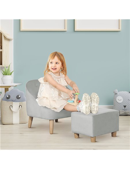 Homcom Kids Two-Piece Chair and Ottoman Set – Grey - pic 17233 | FastDaddyshop