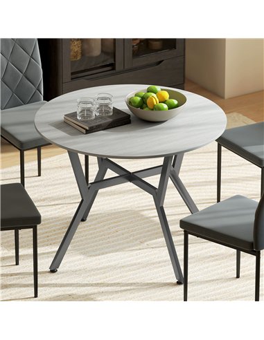 HOMCOM Dining Table, Round Kitchen Table with Black Legs, Anti-slip Foot Pads for Living Room, Dining Room 90 x 76 cm, Grey
