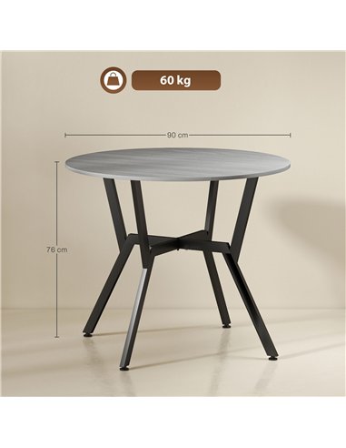 HOMCOM Dining Table, Round Kitchen Table with Black Legs, Anti-slip Foot Pads for Living Room, Dining Room 90 x 76 cm, Grey