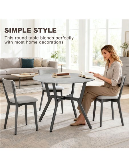 HOMCOM Dining Table, Round Kitchen Table with Black Legs, Anti-slip Foot Pads for Living Room, Dining Room 90 x 76 cm, Grey - pic 172332 | FastDaddyshop