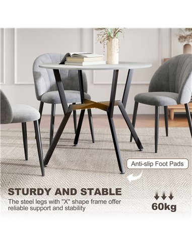 HOMCOM Dining Table, Round Kitchen Table with Black Legs, Anti-slip Foot Pads for Living Room, Dining Room 90 x 76 cm, Grey