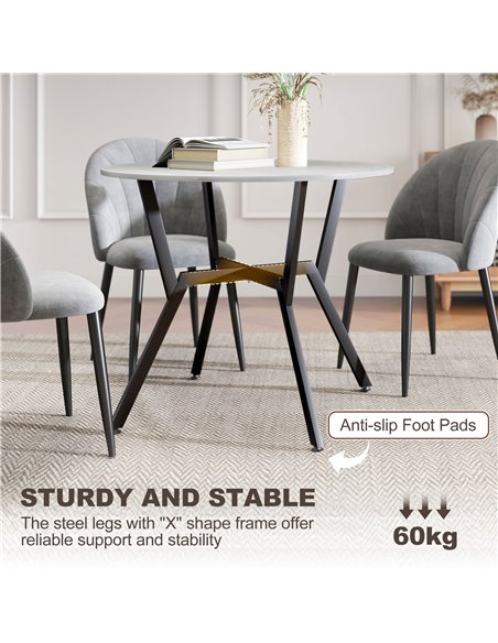 HOMCOM Dining Table, Round Kitchen Table with Black Legs, Anti-slip Foot Pads for Living Room, Dining Room 90 x 76 cm, Grey - pic 172333 | FastDaddyshop