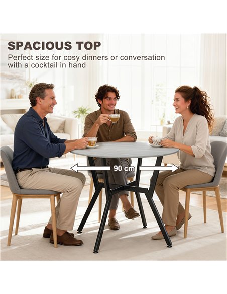 HOMCOM Dining Table, Round Kitchen Table with Black Legs, Anti-slip Foot Pads for Living Room, Dining Room 90 x 76 cm, Grey - pic 172334 | FastDaddyshop