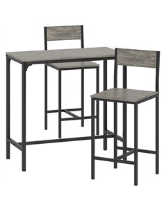 HOMCOM 3-Piece Bar Table Set with 2 Stools, Industrial Breakfast Bar Set with Footrest, Backrest for Dining Room, Small Space