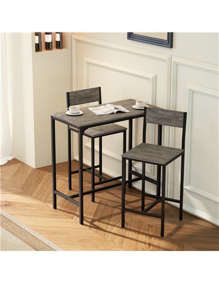 HOMCOM 3-Piece Bar Table Set with 2 Stools, Industrial Breakfast Bar Set with Footrest, Backrest for Dining Room, Small Space - pic 172339 | FastDaddyshop