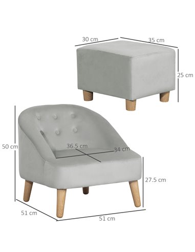 Homcom Kids Two-Piece Chair and Ottoman Set – Grey