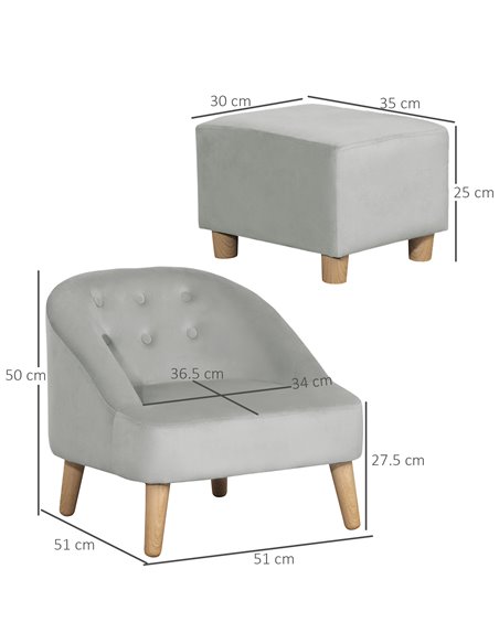 Homcom Kids Two-Piece Chair and Ottoman Set – Grey - pic 17234 | FastDaddyshop