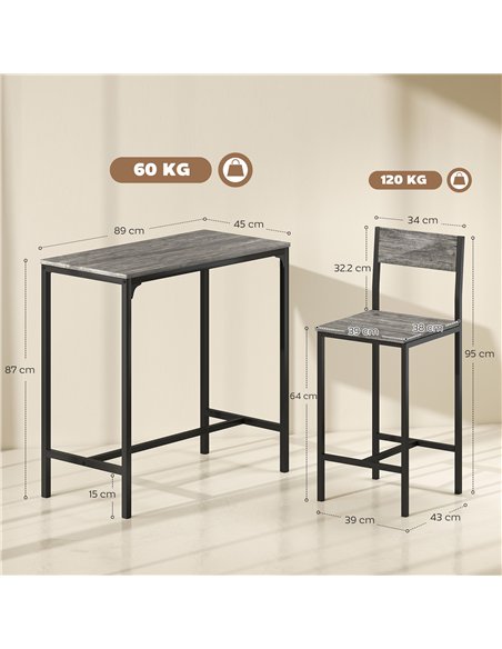 HOMCOM 3-Piece Bar Table Set with 2 Stools, Industrial Breakfast Bar Set with Footrest, Backrest for Dining Room, Small Space - pic 172340 | FastDaddyshop