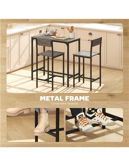 HOMCOM 3-Piece Bar Table Set with 2 Stools, Industrial Breakfast Bar Set with Footrest, Backrest for Dining Room, Small Space - pic 172341 | FastDaddyshop