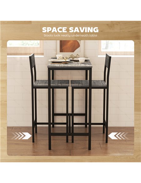 HOMCOM 3-Piece Bar Table Set with 2 Stools, Industrial Breakfast Bar Set with Footrest, Backrest for Dining Room, Small Space - pic 172342 | FastDaddyshop