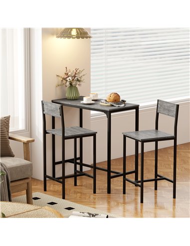HOMCOM 3-Piece Bar Table Set with 2 Stools, Industrial Breakfast Bar Set with Footrest, Backrest for Dining Room, Small Space