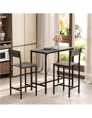 HOMCOM 3-Piece Bar Table Set with 2 Stools, Industrial Breakfast Bar Set with Footrest, Backrest for Dining Room, Small Space