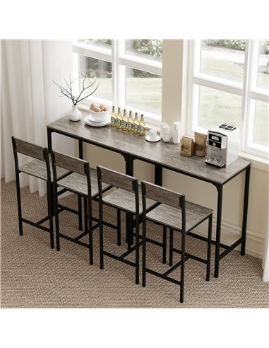 HOMCOM 3-Piece Bar Table Set with 2 Stools, Industrial Breakfast Bar Set with Footrest, Backrest for Dining Room, Small Space