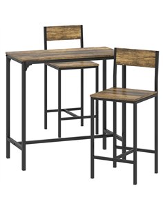 HOMCOM 3-Piece Bar Table Set with 2 Stools, Industrial Breakfast Bar Set with Footrest, Backrest for Dining Room, Small Space