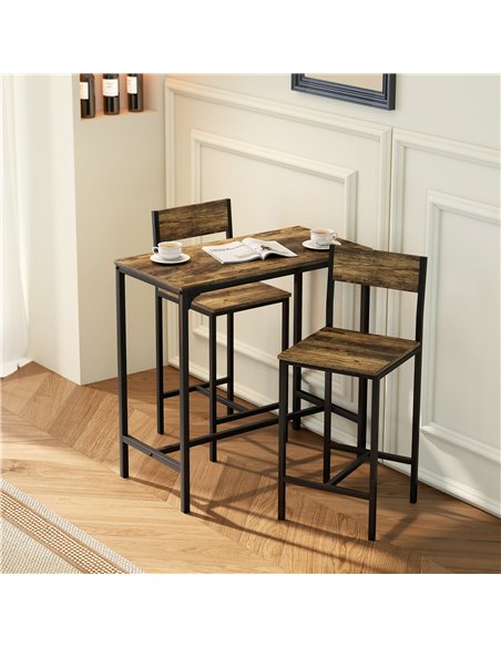 HOMCOM 3-Piece Bar Table Set with 2 Stools, Industrial Breakfast Bar Set with Footrest, Backrest for Dining Room, Small Space - pic 172348 | FastDaddyshop