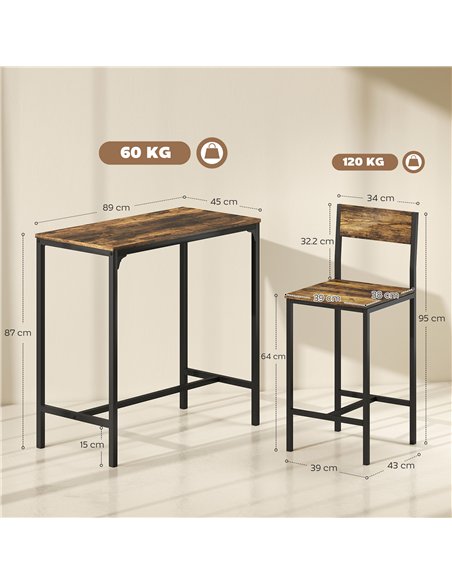 HOMCOM 3-Piece Bar Table Set with 2 Stools, Industrial Breakfast Bar Set with Footrest, Backrest for Dining Room, Small Space - pic 172349 | FastDaddyshop
