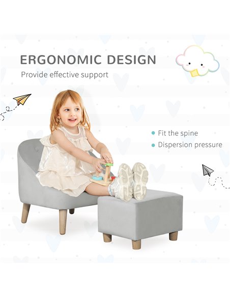 Homcom Kids Two-Piece Chair and Ottoman Set – Grey - pic 17235 | FastDaddyshop