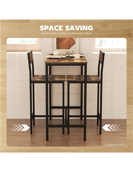 HOMCOM 3-Piece Bar Table Set with 2 Stools, Industrial Breakfast Bar Set with Footrest, Backrest for Dining Room, Small Space - pic 172351 | FastDaddyshop