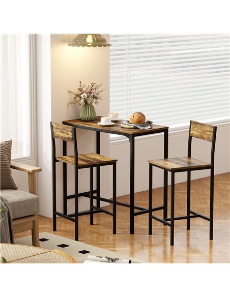 HOMCOM 3-Piece Bar Table Set with 2 Stools, Industrial Breakfast Bar Set with Footrest, Backrest for Dining Room, Small Space - pic 172352 | FastDaddyshop