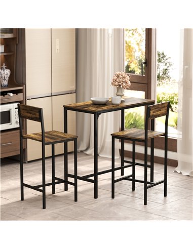 HOMCOM 3-Piece Bar Table Set with 2 Stools, Industrial Breakfast Bar Set with Footrest, Backrest for Dining Room, Small Space