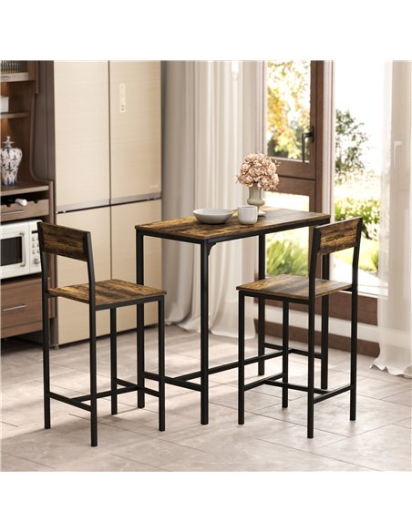HOMCOM 3-Piece Bar Table Set with 2 Stools, Industrial Breakfast Bar Set with Footrest, Backrest for Dining Room, Small Space - pic 172353 | FastDaddyshop