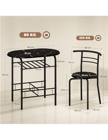 HOMCOM Three-Piece Compact Dining Set - Black
