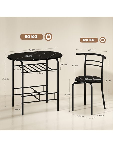 HOMCOM Three-Piece Compact Dining Set - Black - pic 172358 | FastDaddyshop