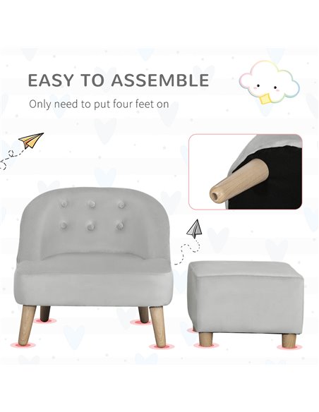 Homcom Kids Two-Piece Chair and Ottoman Set – Grey - pic 17236 | FastDaddyshop
