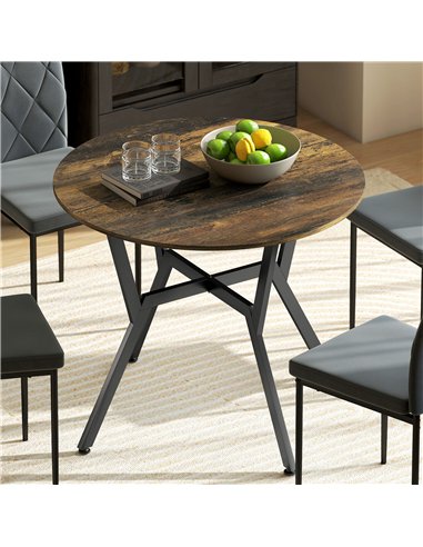 HOMCOM Dining Table, Round Kitchen Table with Black Legs, Anti-slip Foot Pads for Living Room, Dining Room 90 x 76 cm, Rustic Br