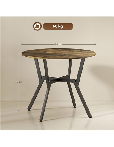 HOMCOM Dining Table, Round Kitchen Table with Black Legs, Anti-slip Foot Pads for Living Room, Dining Room 90 x 76 cm, Rustic Br