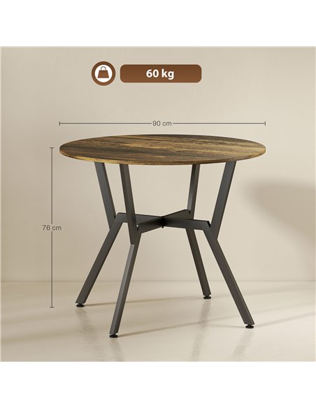 HOMCOM Dining Table, Round Kitchen Table with Black Legs, Anti-slip Foot Pads for Living Room, Dining Room 90 x 76 cm, Rustic Br - pic 172367 | FastDaddyshop