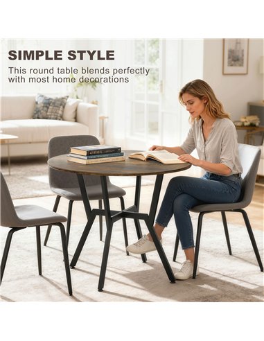HOMCOM Dining Table, Round Kitchen Table with Black Legs, Anti-slip Foot Pads for Living Room, Dining Room 90 x 76 cm, Rustic Br