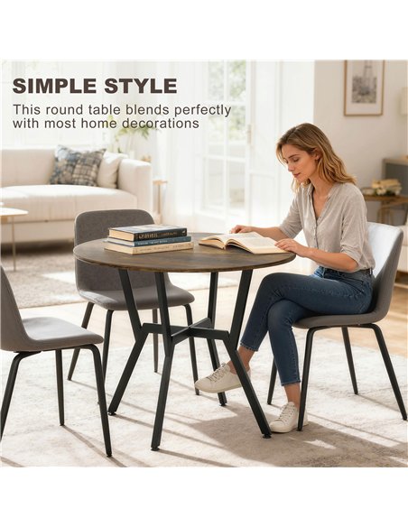 HOMCOM Dining Table, Round Kitchen Table with Black Legs, Anti-slip Foot Pads for Living Room, Dining Room 90 x 76 cm, Rustic Br - pic 172368 | FastDaddyshop