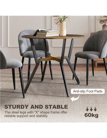 HOMCOM Dining Table, Round Kitchen Table with Black Legs, Anti-slip Foot Pads for Living Room, Dining Room 90 x 76 cm, Rustic Br - pic 172369 | FastDaddyshop