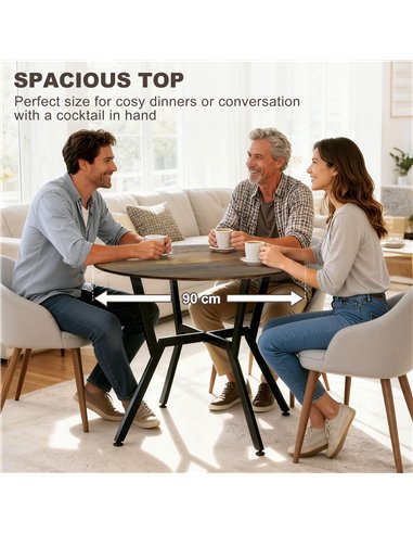 HOMCOM Dining Table, Round Kitchen Table with Black Legs, Anti-slip Foot Pads for Living Room, Dining Room 90 x 76 cm, Rustic Br